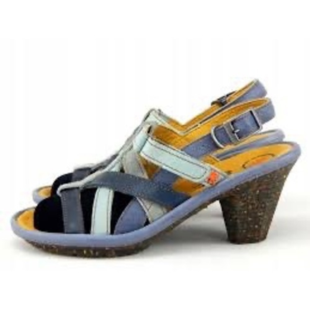The‎ Art Company Blue Leather Strappy Natural Rubber Heel Sandals Womens Size 39